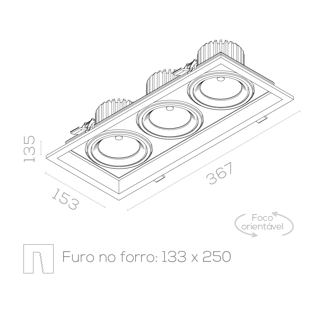 Luminária de embutir Twistar Flat 153 x3 - Imagem 2